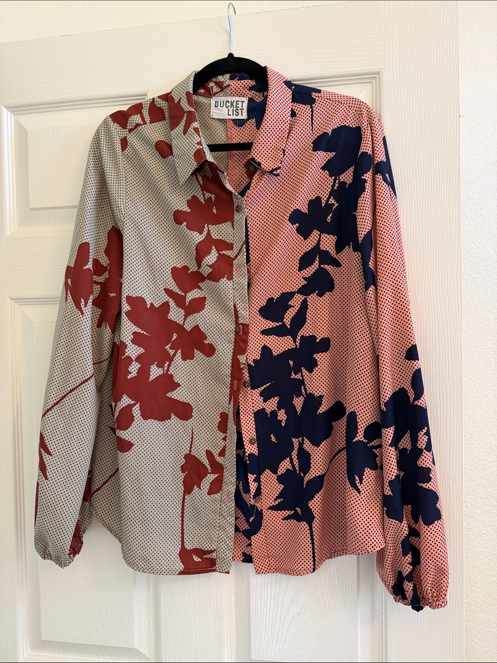 BUCKETLIST Two-Tone Floral Button-Down Shirt - Red & Navy - large